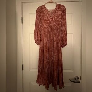 Max Studio Long Sleeve Red Patterned Dress